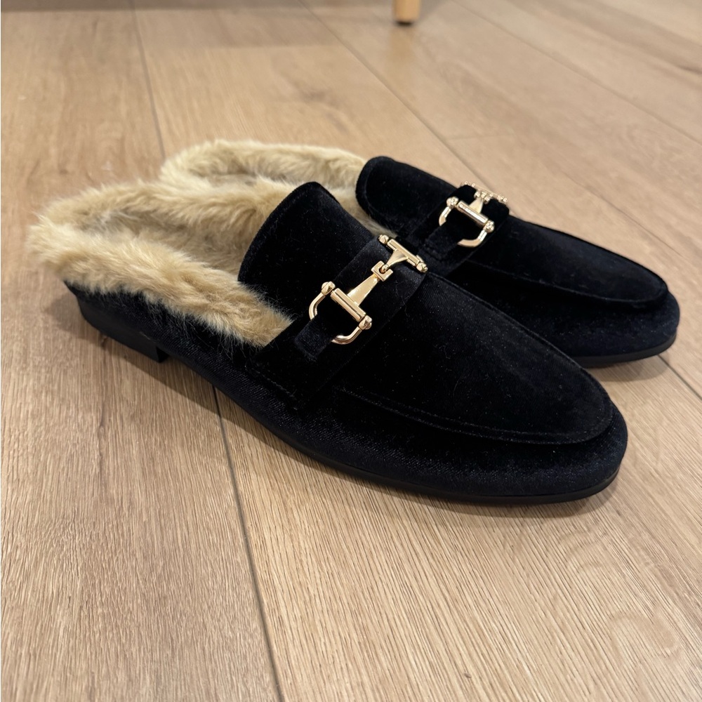 Steve Madden Black Loafers with Gold Accents